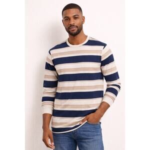 Retrofit Stripe Long Sleeve Shirt XL Navy Tan Cotton - P92